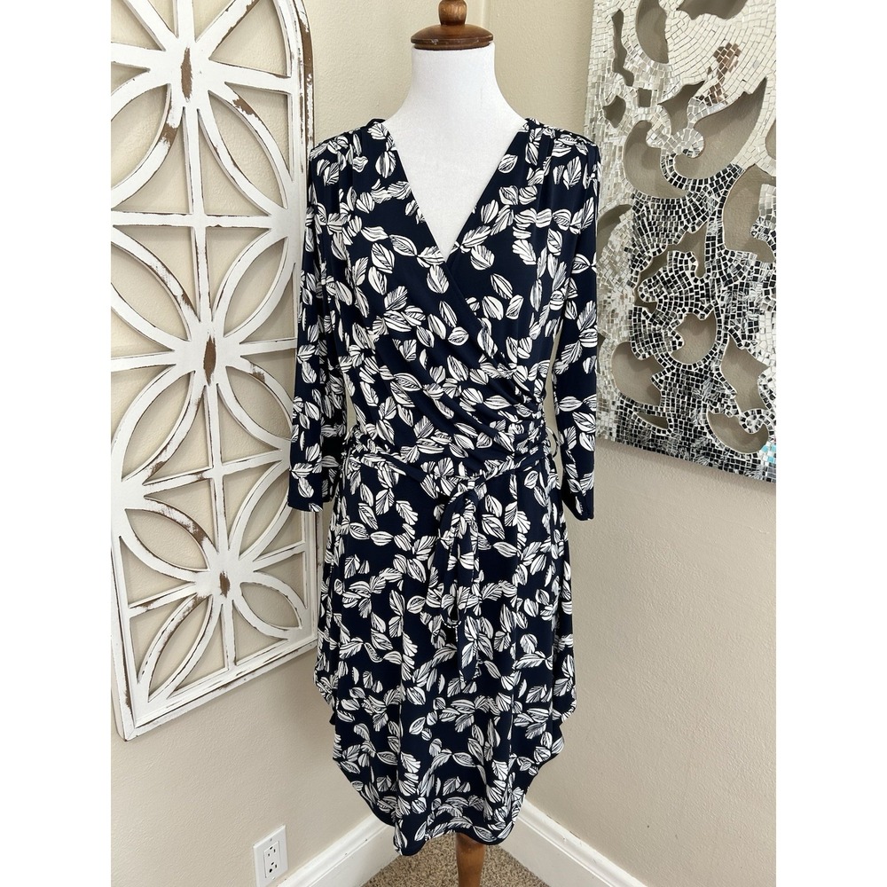 41 Hawthorn Stitch Fix LARGE Navy Kaylee Faux Wrap Knit Dress 3/4 Sleeve NWT